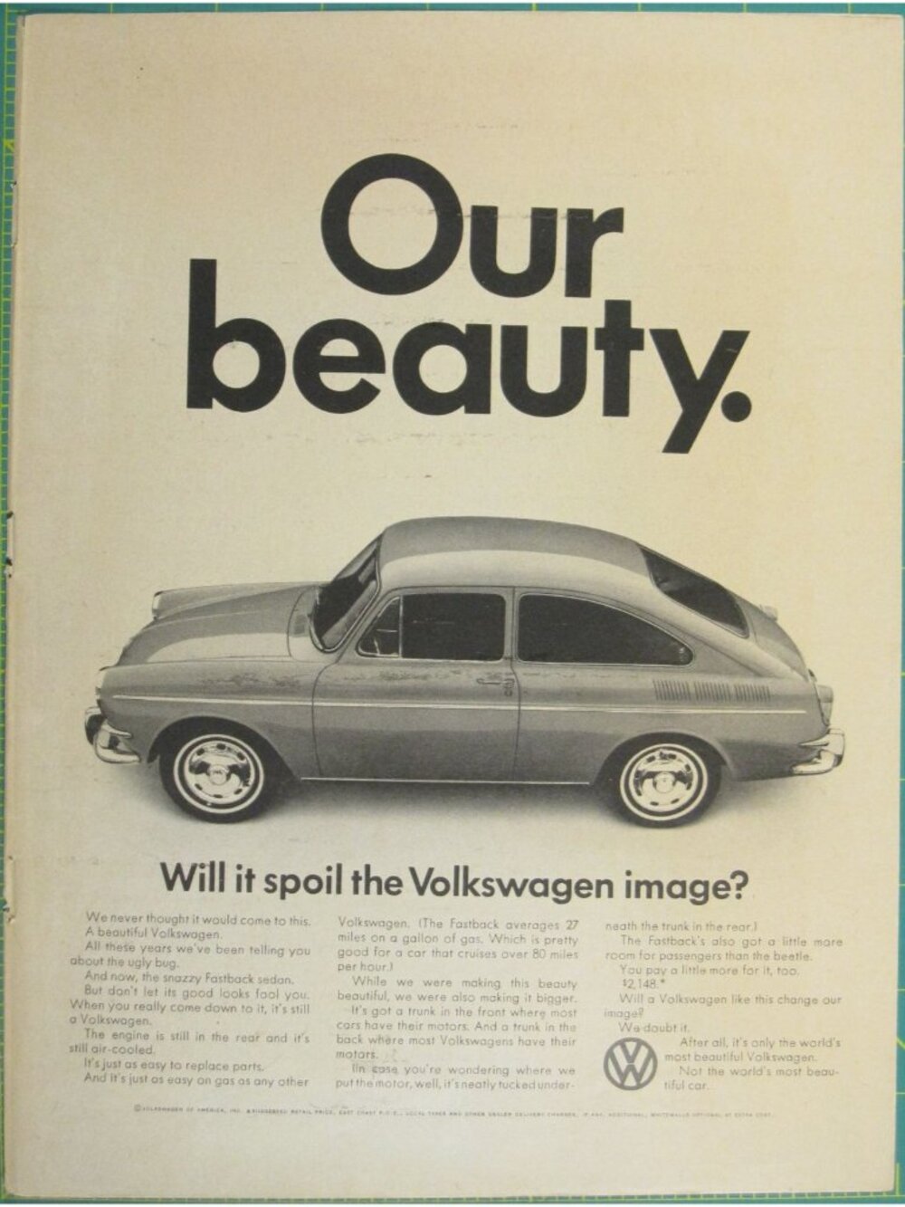 Print Ad Volkswagen Fastback Sedan Vintage Our Beauty 1960s Automotive Promotion